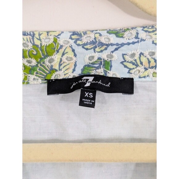 7 For All Mankind Eyelet Peplum Button Front Blouse Floral Romantic Peasant XS - Picture 4 of 9